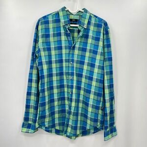 BOSS Hugo‎ Boss Mens Large Slim Fit Plaid Button Down Shirt Blue Green